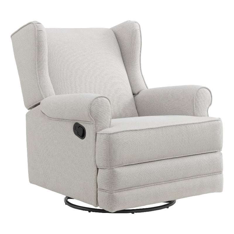 Pemberly Row Wood and Fabric Swivel Glider & Recliner in Sand Beige