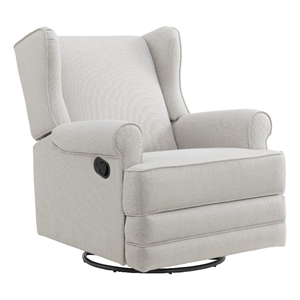 Pemberly Row Wood and Fabric Swivel Glider & Recliner in Sand Beige