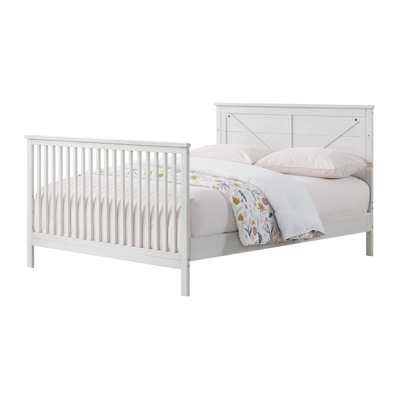 Pemberly Row Farmhouse Wood Conversion Kit in Off White Finish