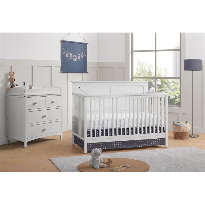 Pemberly Row Wood 4 In 1 Convertible Crib in Off White Finish