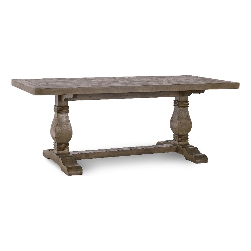 Pemberly Row Reclaimed Pine Wood Dining Table in Weathered Brown
