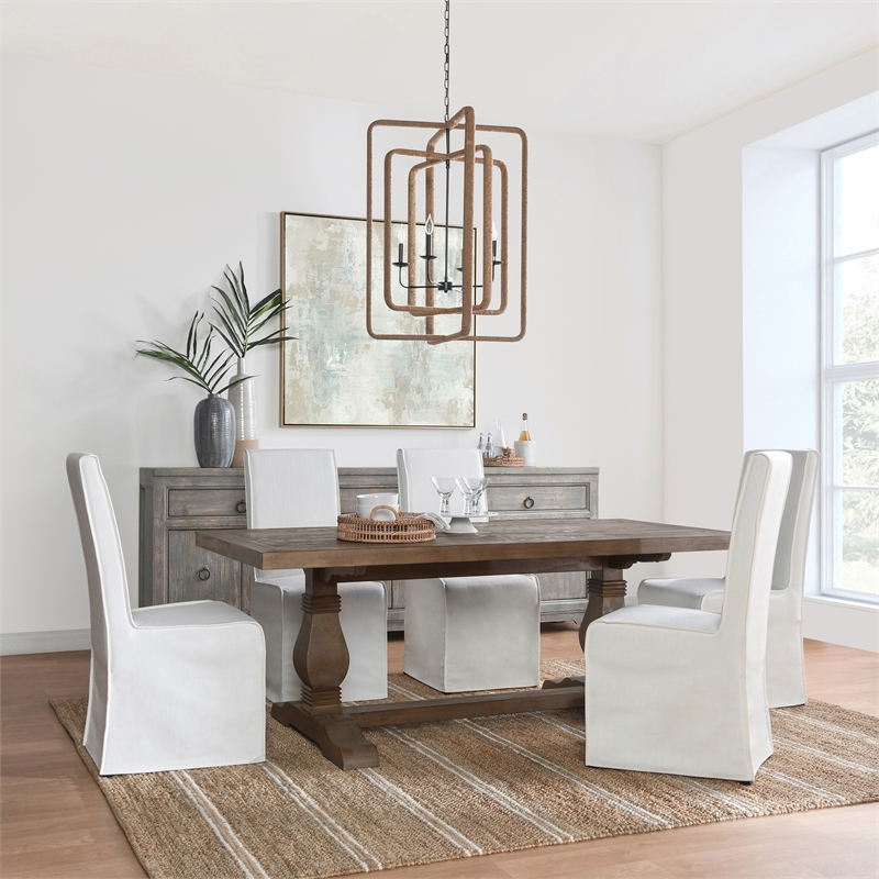 Pemberly Row Reclaimed Pine Wood Dining Table in Weathered Brown