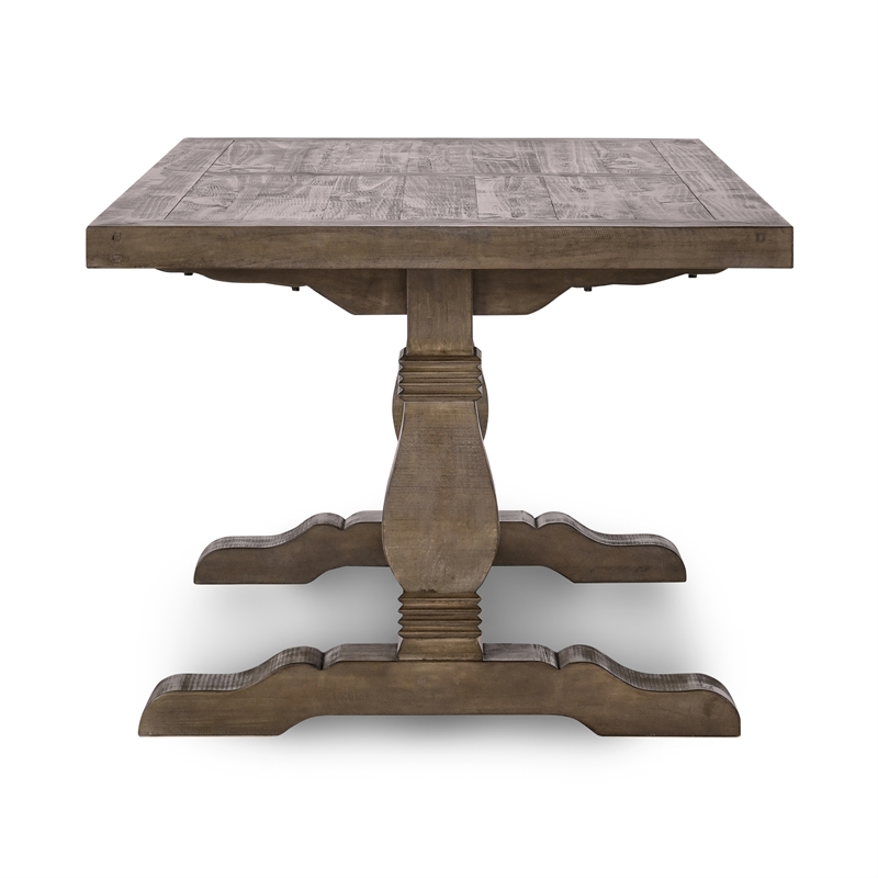 Pemberly Row Reclaimed Pine Wood Dining Table in Weathered Brown