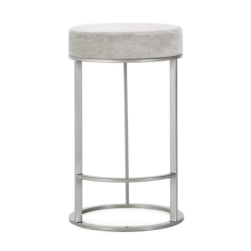 Pemberly Row Cotton Upholstery Counter Stool in Gray and Nickel