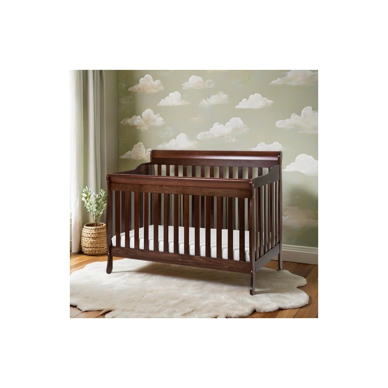 Pemberly Row 4-in-1 Convertible Crib with Toddler Guardrail Espresso