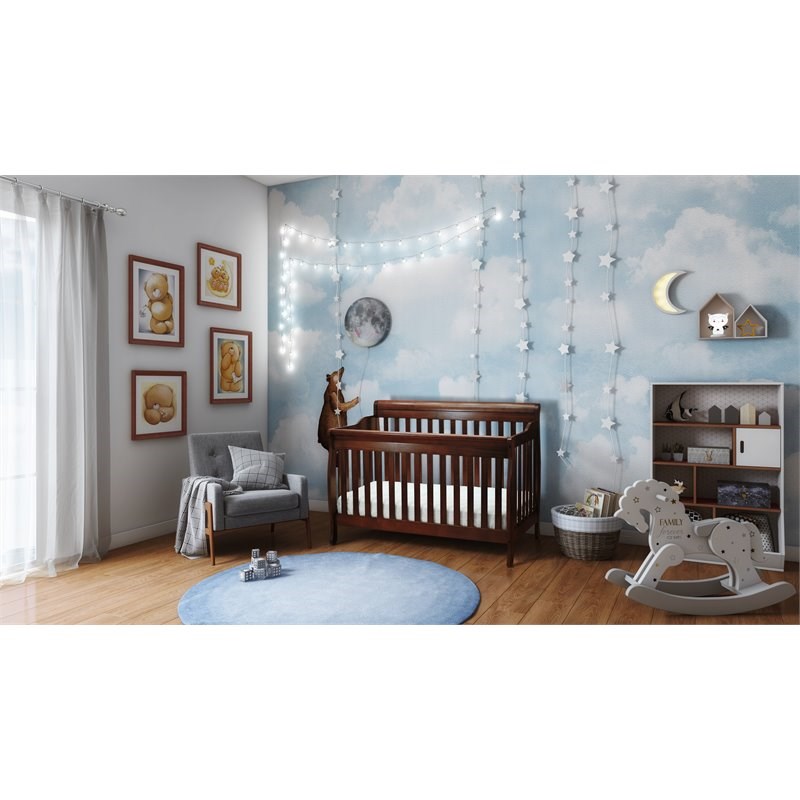 Pemberly Row 4-in-1 Convertible Crib with Toddler Guardrail Espresso