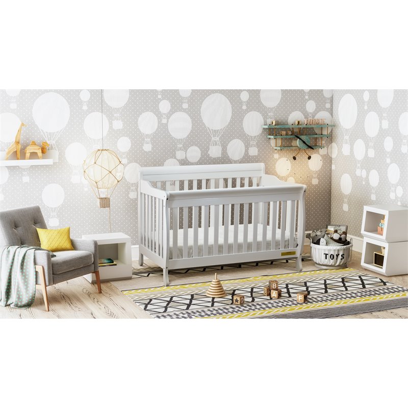 Pemberly Row 4-in-1 Convertible Crib with Toddler Guardrail White