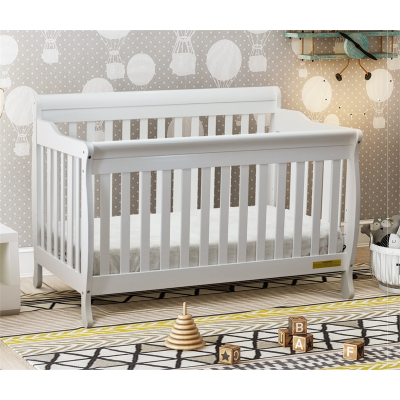 Pemberly Row 4-in-1 Convertible Crib with Toddler Guardrail White