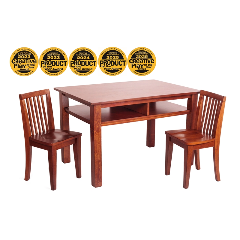 Pemberly Row Contemporary Kid's 3 Piece Table and Chair Set in Cherry
