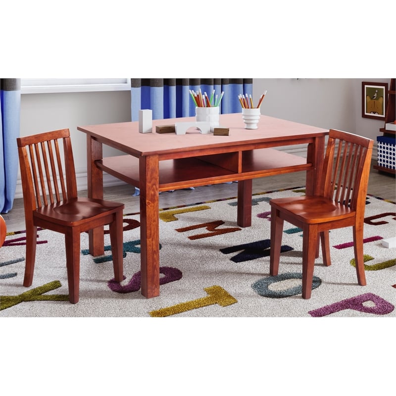 Pemberly Row Contemporary Kid's 3 Piece Table and Chair Set in Cherry