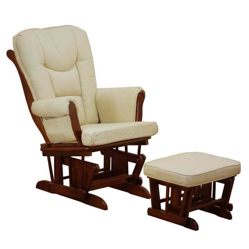 Pemberly Row Sleigh Glider Chair and Ottoman in Espresso/Beige Cushion