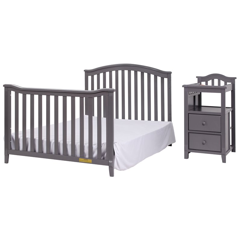 Pemberly Row Contemporary 4-in-1 Convertible Crib and Changer Gray