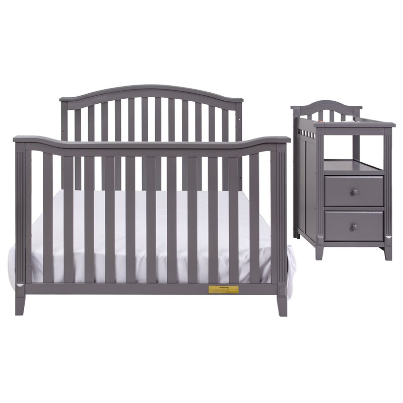 Pemberly Row Contemporary 4-in-1 Convertible Crib and Changer Gray