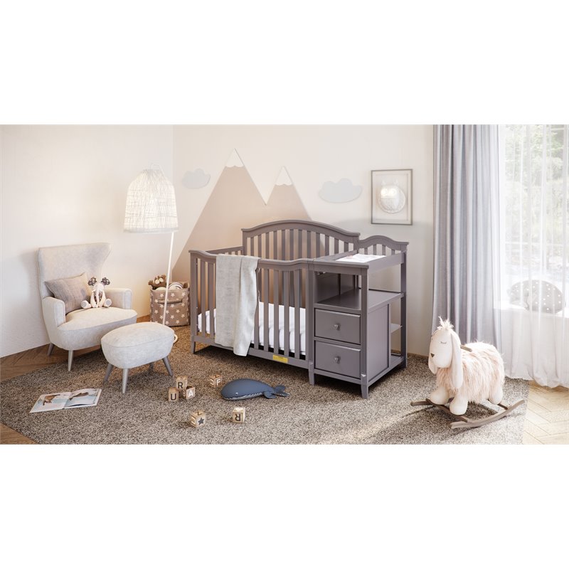 Pemberly Row Contemporary 4-in-1 Convertible Crib and Changer Gray
