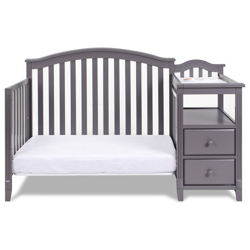 Pemberly Row Contemporary 4-in-1 Convertible Crib and Changer Gray