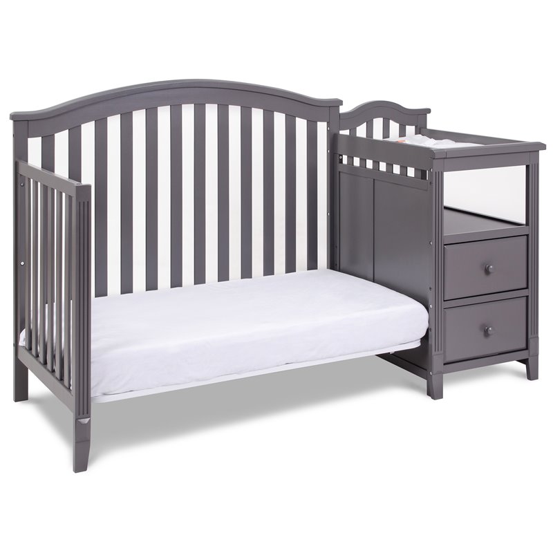 Pemberly Row Contemporary 4-in-1 Convertible Crib and Changer Gray