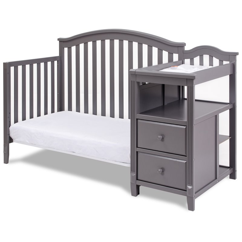 Pemberly Row Contemporary 4-in-1 Convertible Crib and Changer Gray