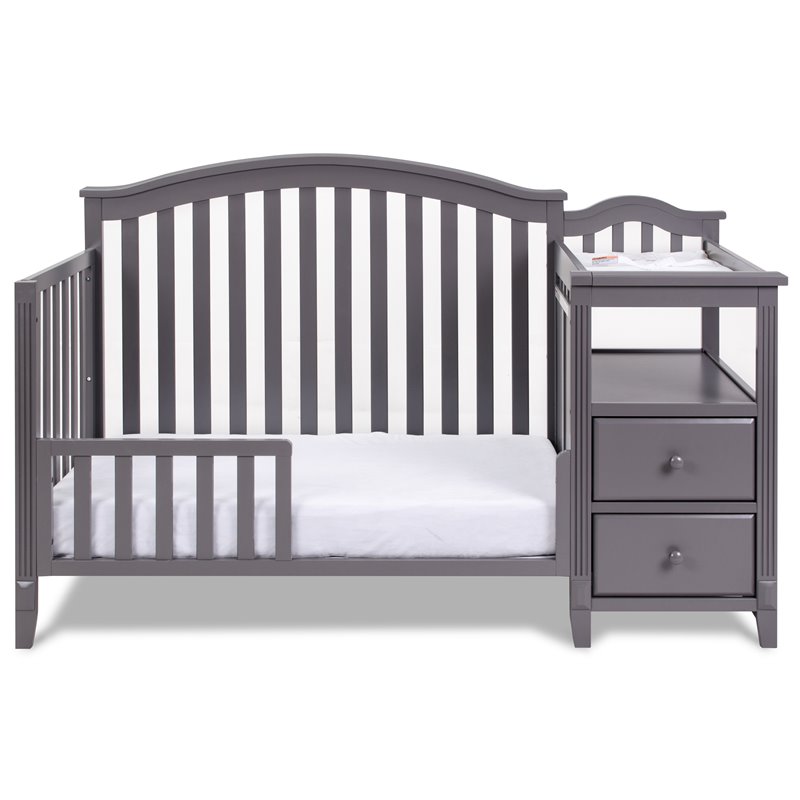 Pemberly Row Contemporary 4-in-1 Convertible Crib and Changer Gray