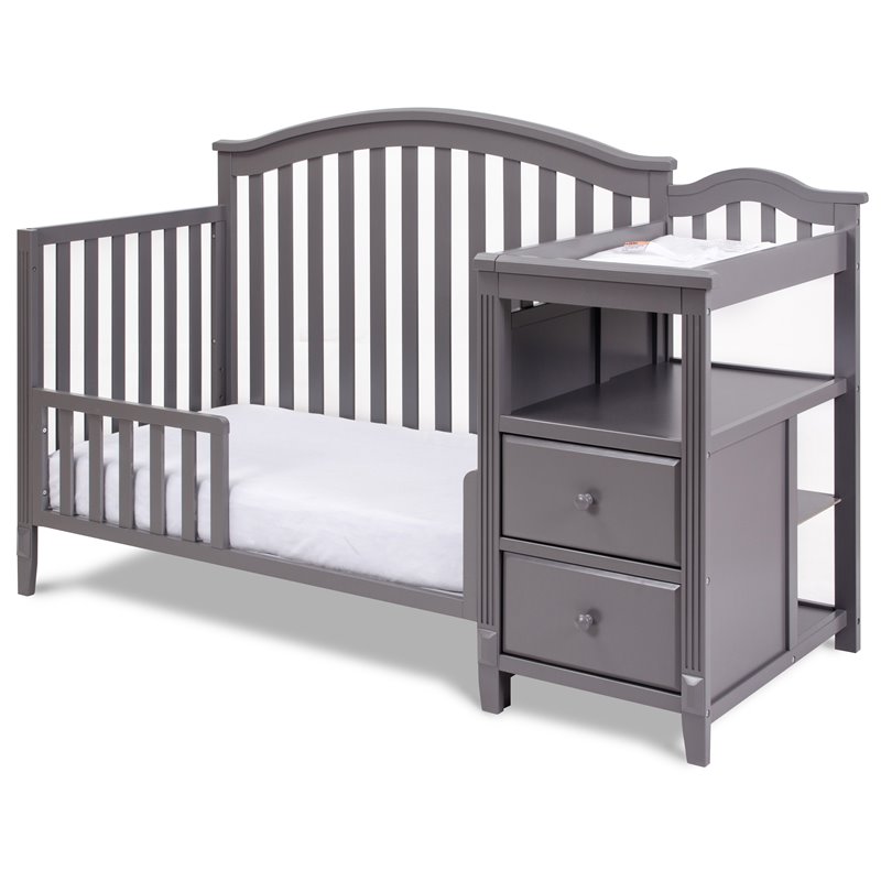 Pemberly Row Contemporary 4-in-1 Convertible Crib and Changer Gray