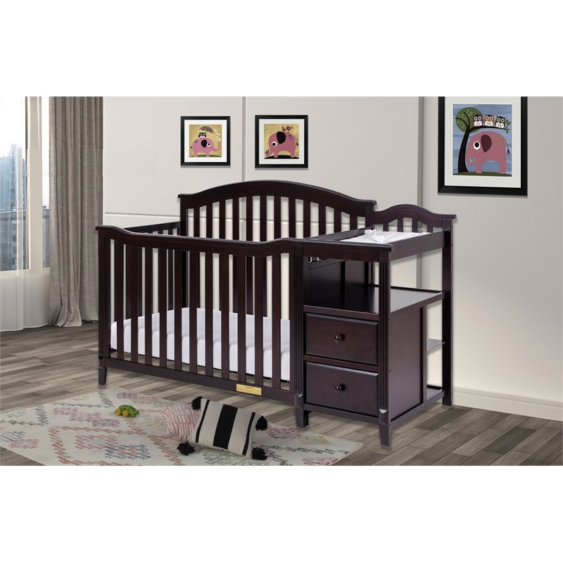 Pemberly Row Contemporary 4-in-1 Convertible Crib and Changer Espresso