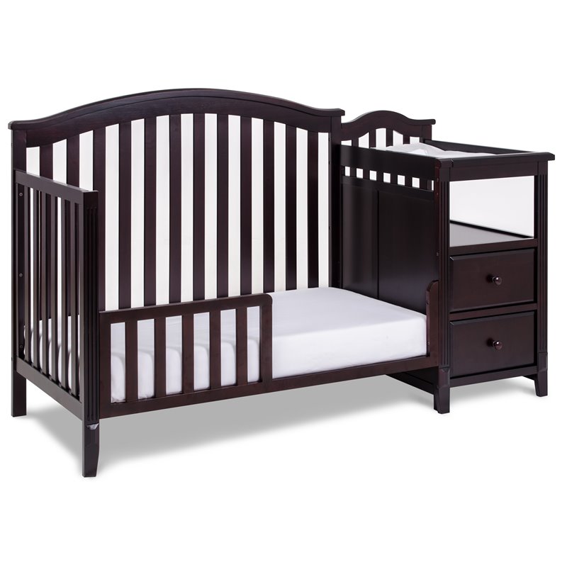 Pemberly Row Contemporary 4-in-1 Convertible Crib and Changer Espresso