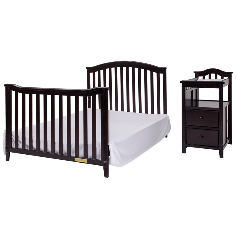 Pemberly Row Contemporary 4-in-1 Convertible Crib and Changer Espresso