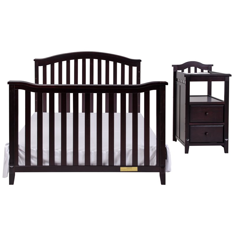 Pemberly Row Contemporary 4-in-1 Convertible Crib and Changer Espresso