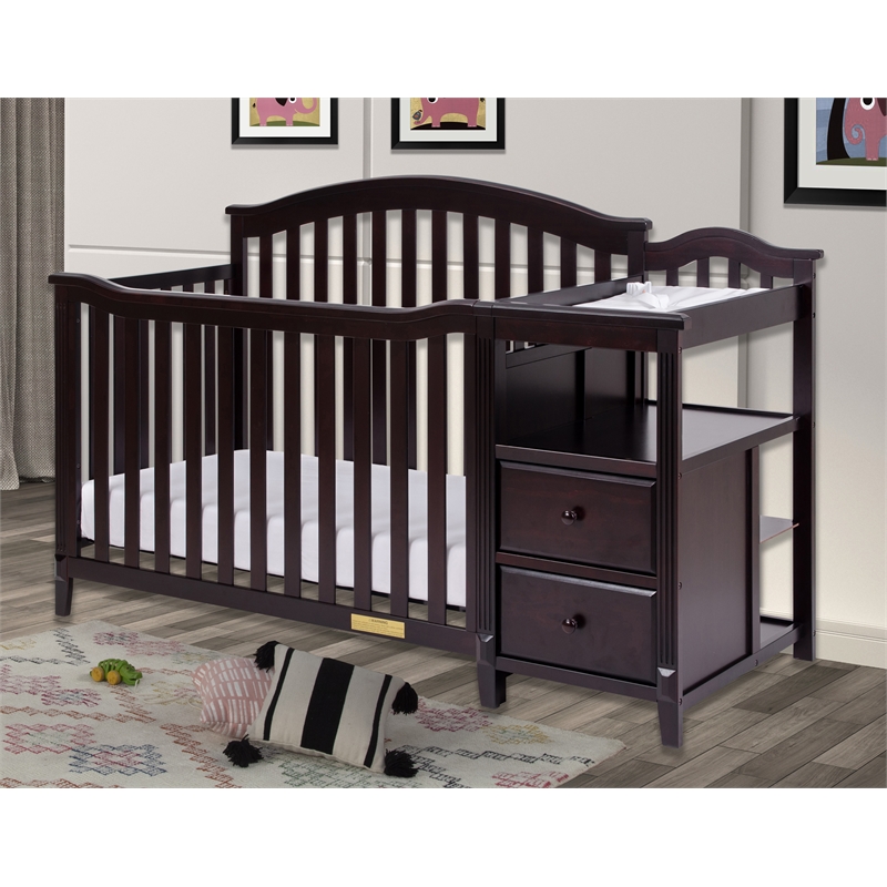 Pemberly Row Contemporary 4-in-1 Convertible Crib and Changer Espresso