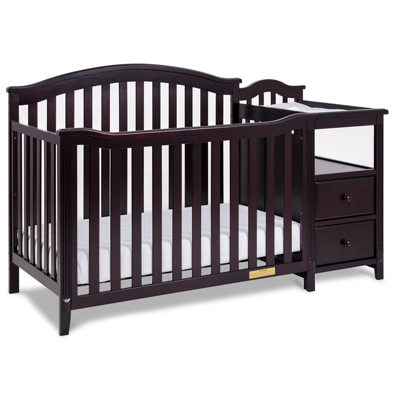 Pemberly Row Contemporary 4-in-1 Convertible Crib and Changer Espresso