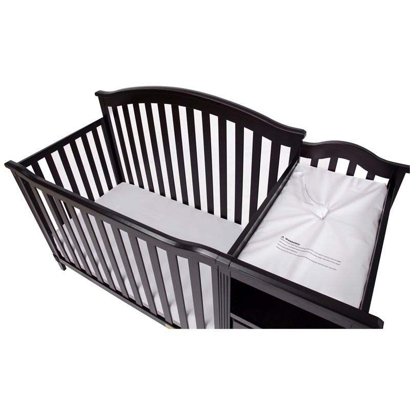 Pemberly Row Contemporary 4-in-1 Convertible Crib and Changer Espresso