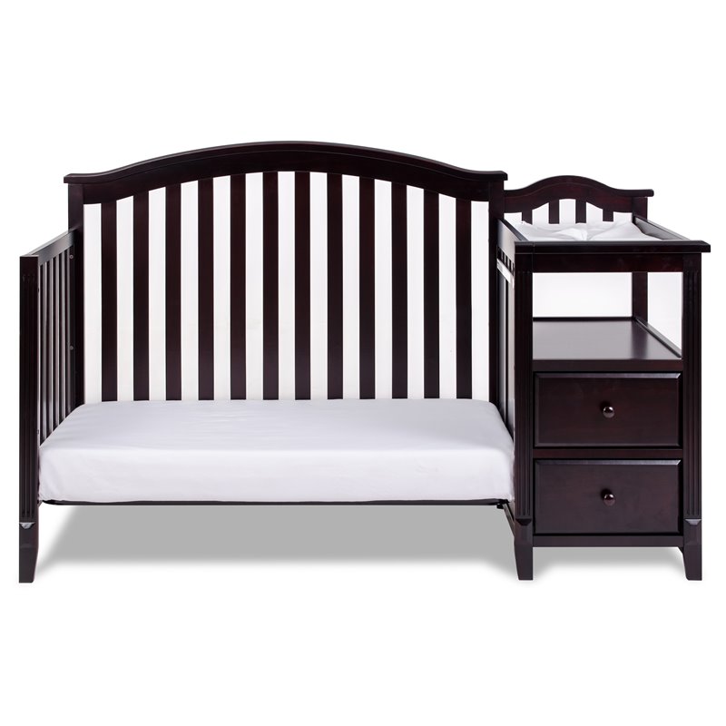 Pemberly Row Contemporary 4-in-1 Convertible Crib and Changer Espresso