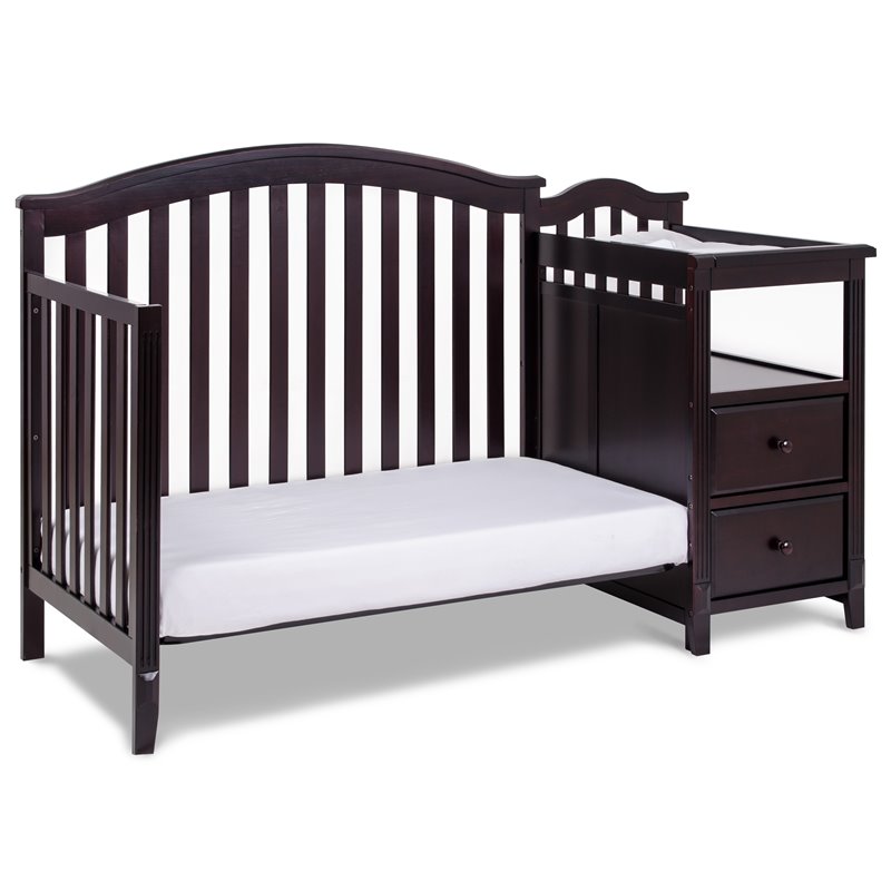 Pemberly Row Contemporary 4-in-1 Convertible Crib and Changer Espresso
