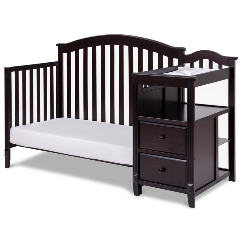 Pemberly Row Contemporary 4-in-1 Convertible Crib and Changer Espresso