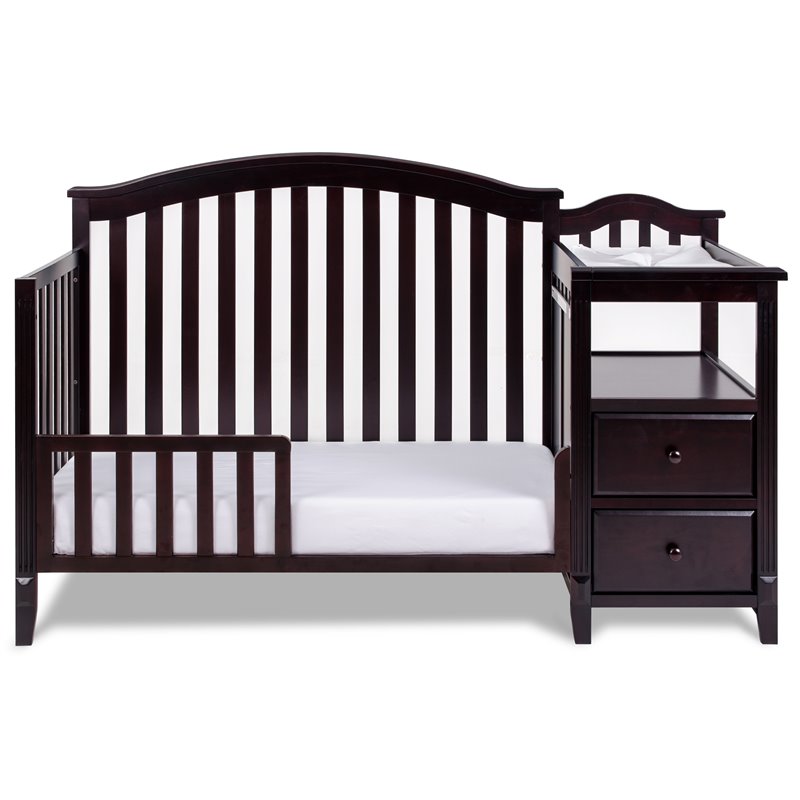 Pemberly Row Contemporary 4-in-1 Convertible Crib and Changer Espresso