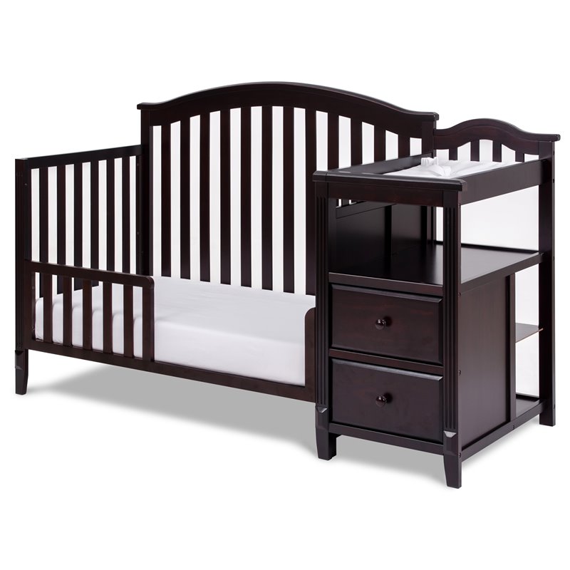 Pemberly Row Contemporary 4-in-1 Convertible Crib and Changer Espresso
