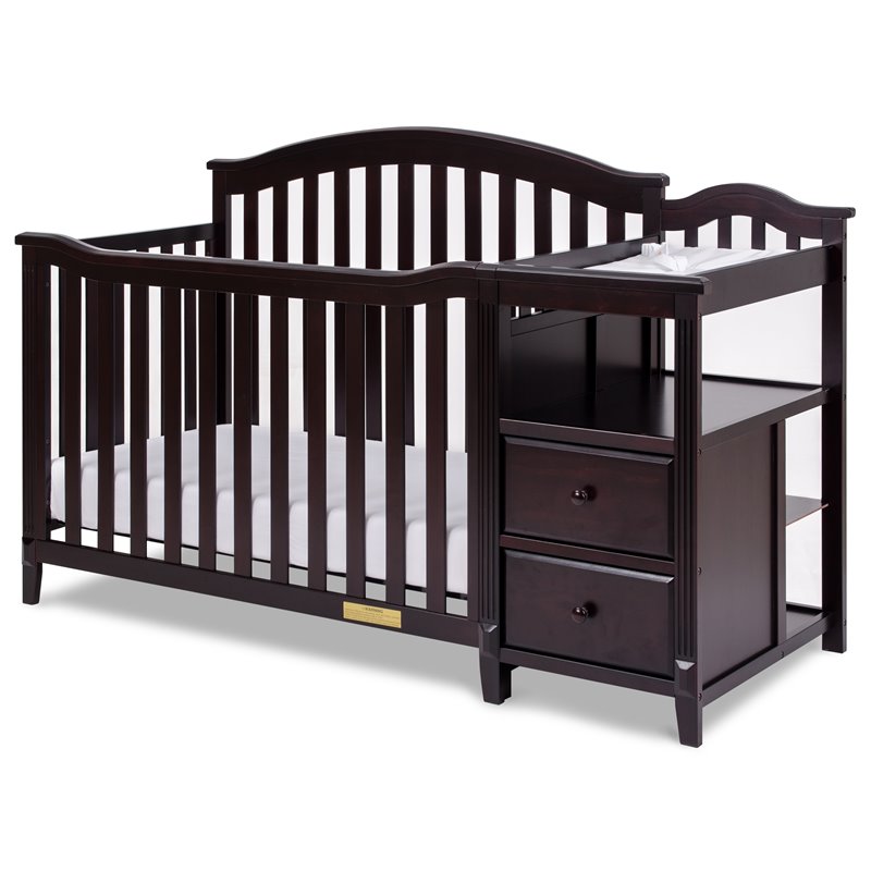 Pemberly Row Contemporary 4-in-1 Convertible Crib and Changer Espresso