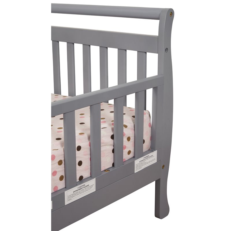Pemberly Row Contemporary Solid Wood Toddler Bed with Guardrails in Gray