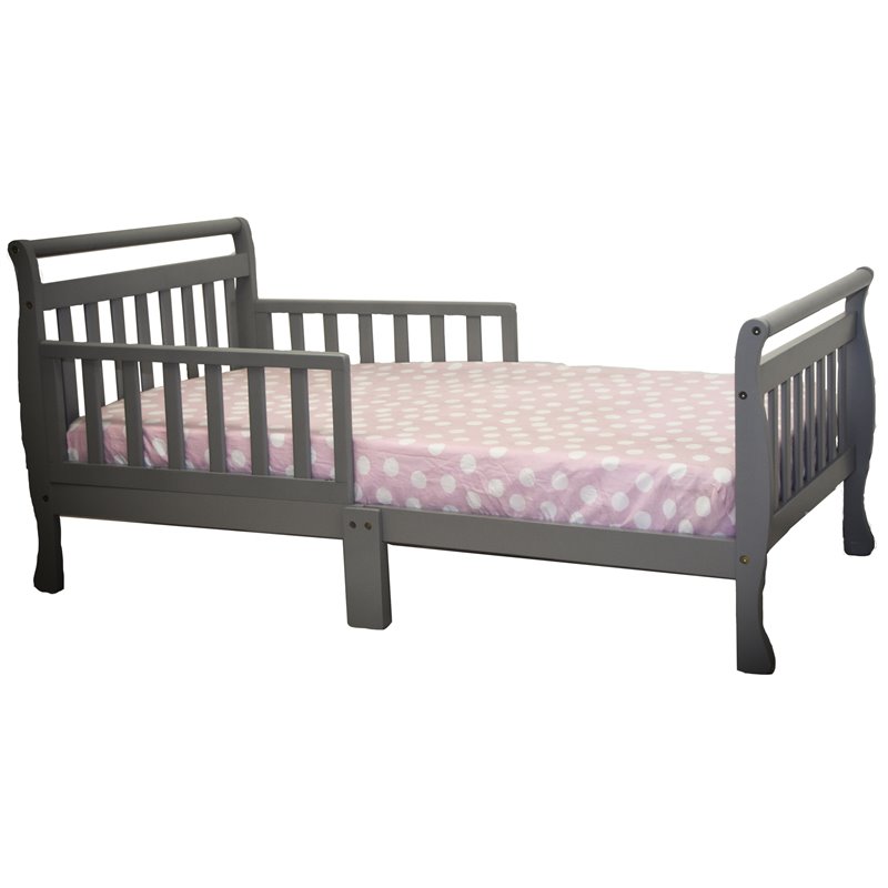 Pemberly Row Contemporary Solid Wood Toddler Bed with Guardrails in Gray