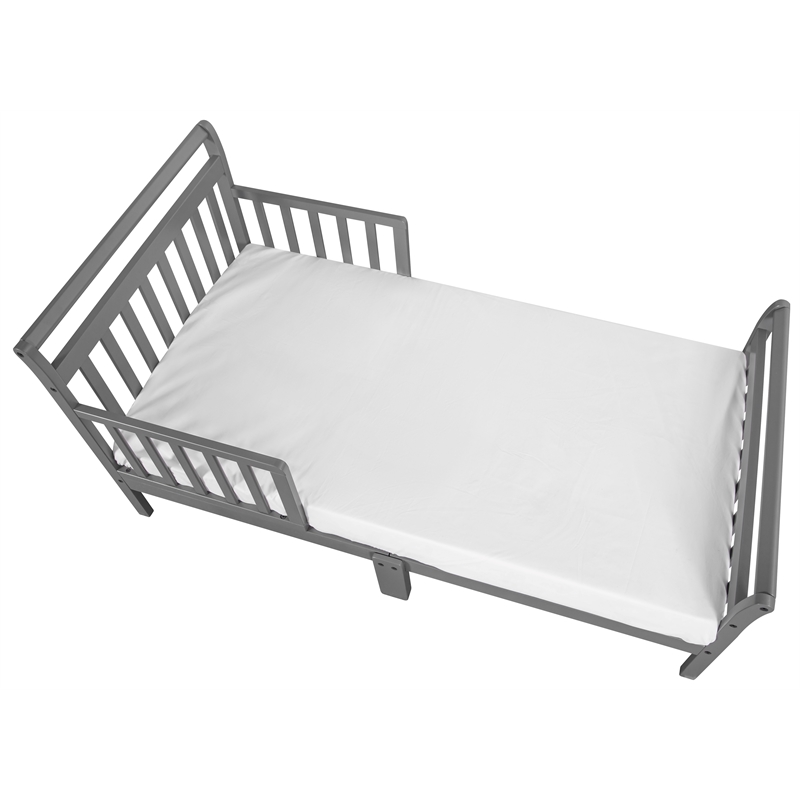 Pemberly Row Contemporary Solid Wood Toddler Bed with Guardrails in Gray