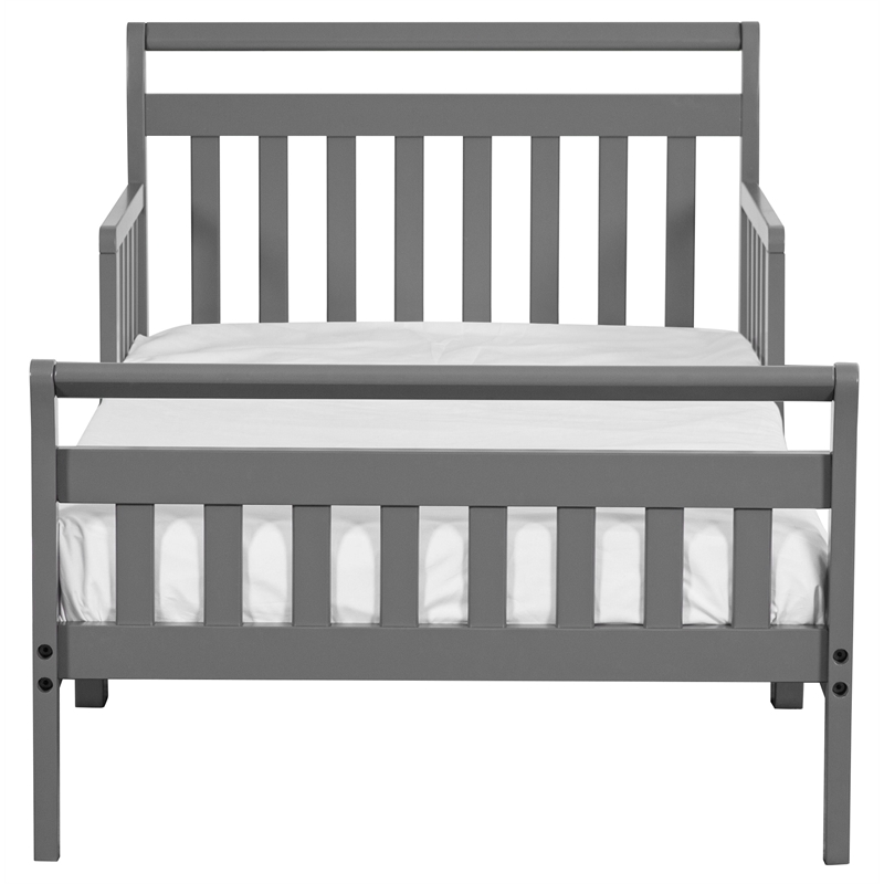 Pemberly Row Contemporary Solid Wood Toddler Bed with Guardrails in Gray