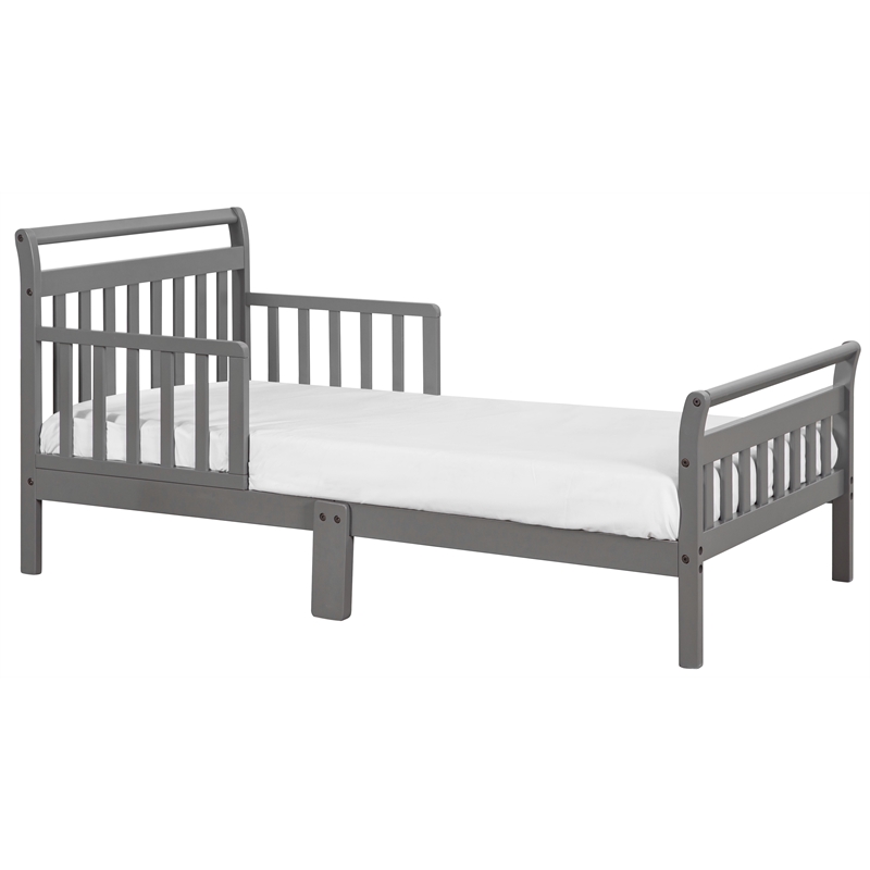 Pemberly Row Contemporary Solid Wood Toddler Bed with Guardrails in Gray