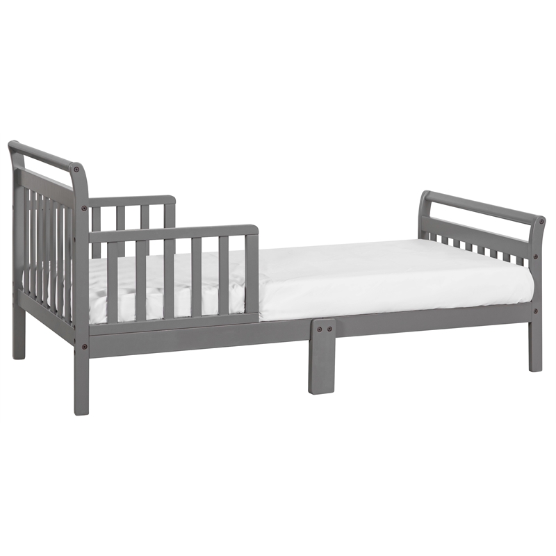 Pemberly Row Contemporary Solid Wood Toddler Bed with Guardrails in Gray