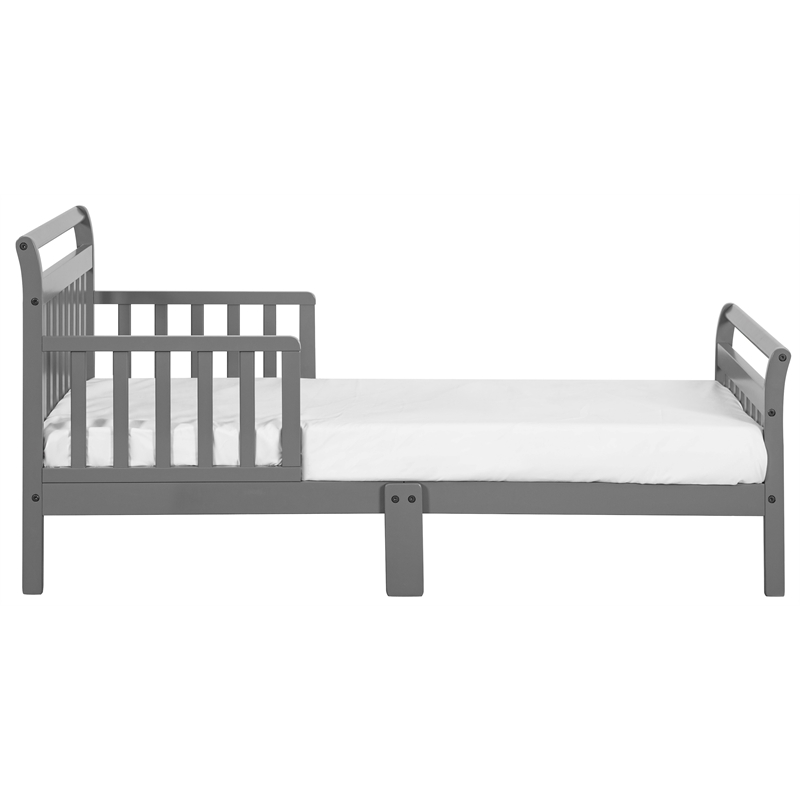 Pemberly Row Contemporary Solid Wood Toddler Bed with Guardrails in Gray
