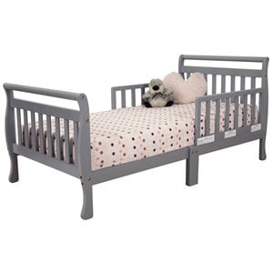 Pemberly Row Contemporary Solid Wood Toddler Bed with Guardrails in Gray