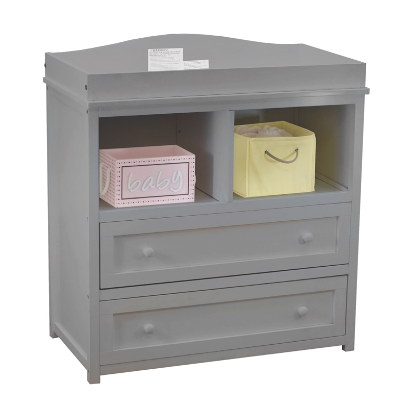 Pemberly Row Contemporary Solid Wood 2-Drawers Changing Table in Gray