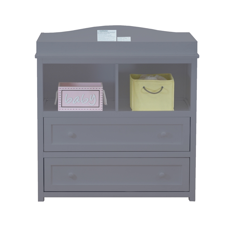 Pemberly Row Contemporary Solid Wood 2-Drawers Changing Table in Gray