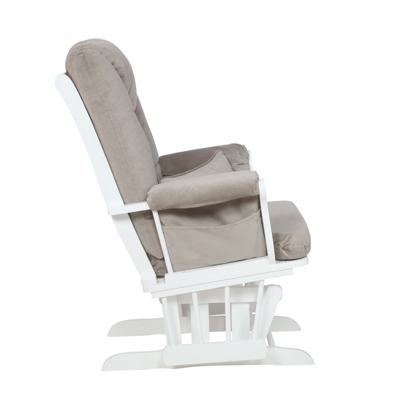 Pemberly Row Solid Wood Glider Chair and Ottoman with Pillow in White