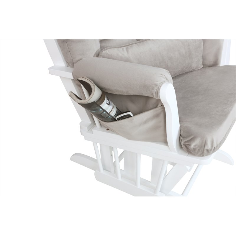 Pemberly Row Solid Wood Glider Chair and Ottoman with Pillow in White
