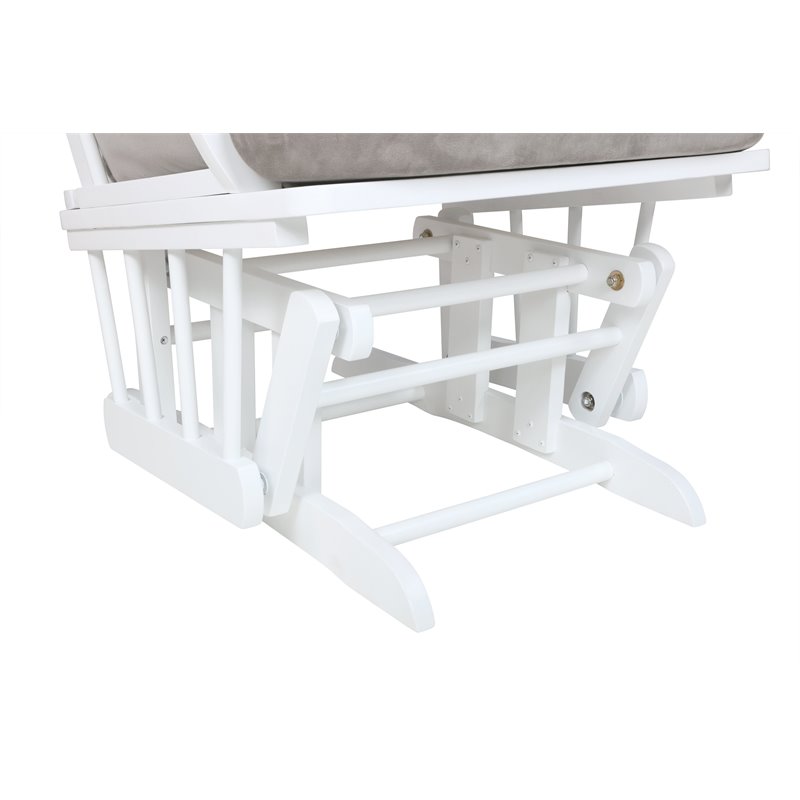 Pemberly Row Solid Wood Glider Chair and Ottoman with Pillow in White