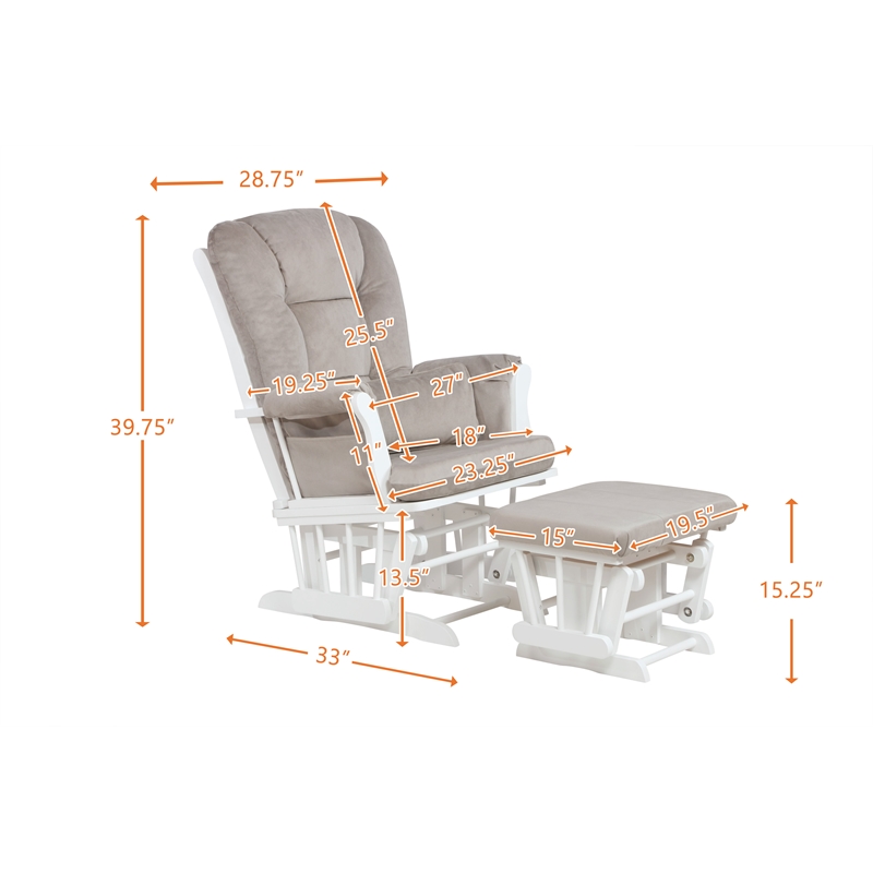 Pemberly Row Solid Wood Glider Chair and Ottoman with Pillow in White